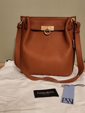 Parisa Wang Cognac Bucket Shoulder Bag with Gold Ring Detail